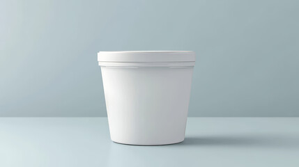 White plastic yogurt or cream cup package mockup. 3d blank yoghurt pot container with lid mock up. Empty round dairy food isolated bottle. Closed glossy yougurt packaging with clear brand label set