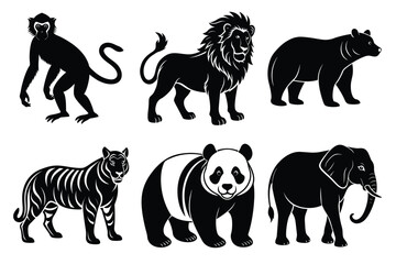 Animals silhouette set. Wild animals silhouette collection vector illustration on white background