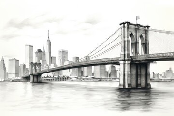 Obraz premium Brooklyn bridge landscape sketch architecture.
