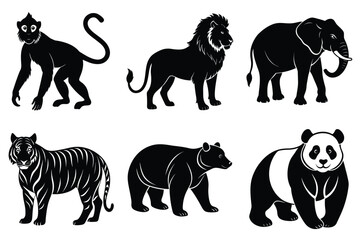 Animals silhouette set. Wild animals silhouette collection vector illustration on white background