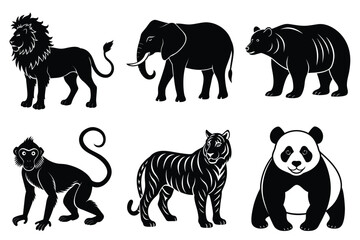 Animals silhouette set. Wild animals silhouette collection vector illustration on white background