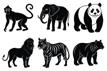 Animals silhouette set. Wild animals silhouette collection vector illustration on white background
