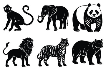 Animals silhouette set. Wild animals silhouette collection vector illustration on white background