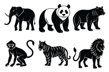 Animals silhouette set. Wild animals silhouette collection vector illustration on white background