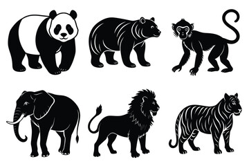 Animals silhouette set. Wild animals silhouette collection vector illustration on white background