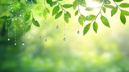 Obraz premium Morning Sunlight Filtering Through Dew-Kissed Leaves Creating a Tranquil Natural Scene