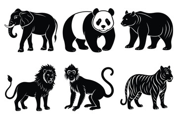 Animals silhouette set. Wild animals silhouette collection vector illustration on white background
