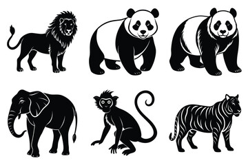 Animals silhouette set. Wild animals silhouette collection vector illustration on white background
