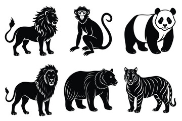 Animals silhouette set. Wild animals silhouette collection vector illustration on white background