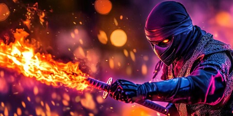 ninja with flaming sword 