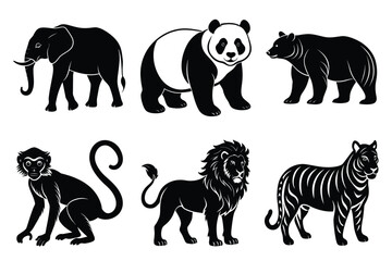 Animals silhouette set. Wild animals silhouette collection vector illustration on white background