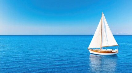 Fototapeta premium Sailboat Gliding Across Tranquil Blue Ocean Under Clear Sky on a Sunny Day