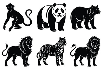 Animals silhouette set. Wild animals silhouette collection vector illustration on white background