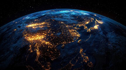Obraz premium Nighttime earth view illuminated landscapes asia satellite imagery space aerial perspective global connectivity