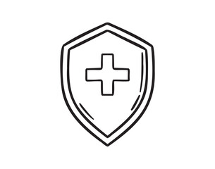 medical shield doodle hand drawn icon. Outline drawing medical shield health line clipart symbol