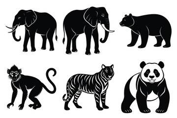 Animals silhouette set. Wild animals silhouette collection vector illustration on white background