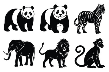 Animals silhouette set. Wild animals silhouette collection vector illustration on white background