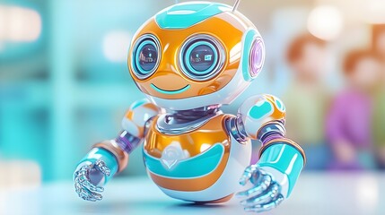friendly orange & teal robot child ai - ai