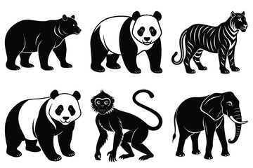 Animals silhouette set. Wild animals silhouette collection vector illustration on white background