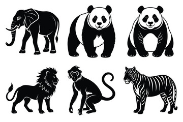 Animals silhouette set. Wild animals silhouette collection vector illustration on white background