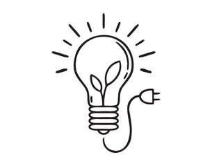 Bulb energy plant doodle hand drawn icon. Outline drawing Green energy ecology sustainability line clipart symbol
