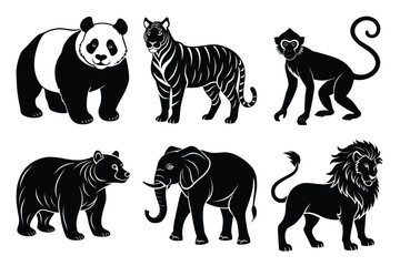 Animals silhouette set. Wild animals silhouette collection vector illustration on white background