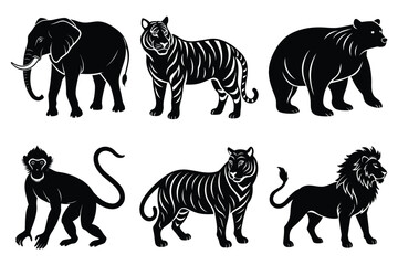 Animals silhouette set. Wild animals silhouette collection vector illustration on white background