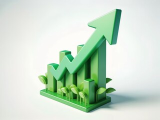 3d render of growth graph with green arrow on a white background