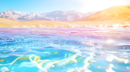 serene beach water & mountain view - pastel colors