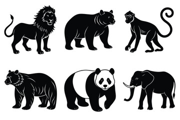 Animals silhouette set. Wild animals silhouette collection vector illustration on white background