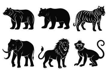 Animals silhouette set. Wild animals silhouette collection vector illustration on white background