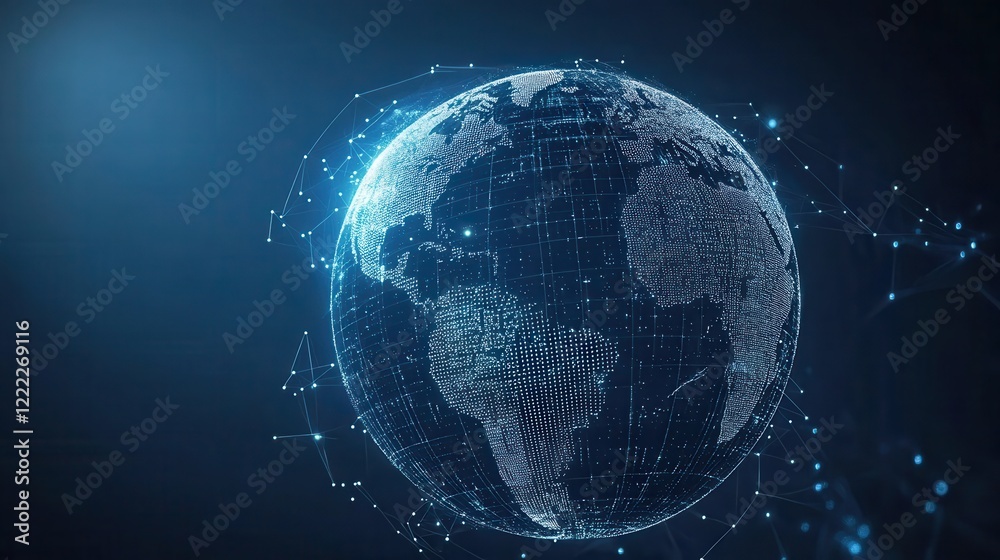 Wall mural digital globe with network connections in dark background