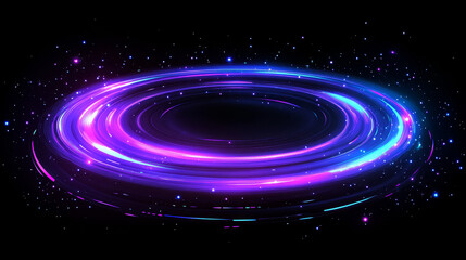 Obraz premium Purple space solar eclipse light glow in galaxy vector. Neon universe planet flare and ray abstract outer world ring. Cosmic sunrise shine with blue sparkle. Isolated halo edge on black background