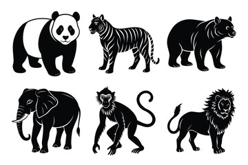 Obraz premium Animals silhouette set. Wild animals silhouette collection vector illustration on white background