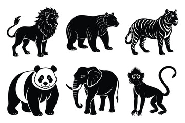 Animals silhouette set. Wild animals silhouette collection vector illustration on white background