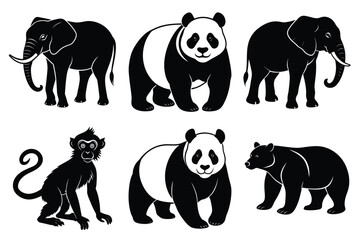 Animals silhouette set. Wild animals silhouette collection vector illustration on white background