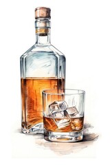 Bottle glass whiskey drawing.