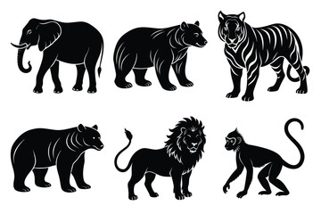 Animals silhouette set. Wild animals silhouette collection vector illustration on white background