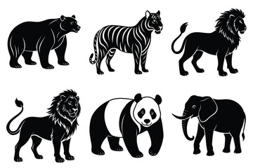 Animals silhouette set. Wild animals silhouette collection vector illustration on white background