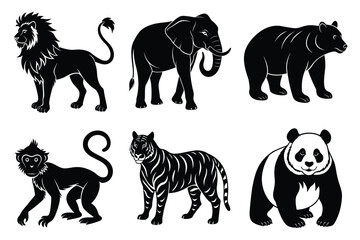 Animals silhouette set. Wild animals silhouette collection vector illustration on white background