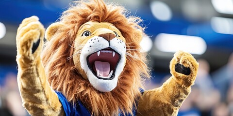 lion mascot cheering for team 