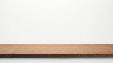 Rustic Wooden Shelf Against a Clean White Background, Ideal for Product Display or Mockup Presentation Featuring Natural Wood Texture and Simple Minimalist Style