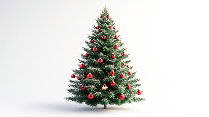 Fototapeta premium Decorated Christmas tree with red and gold ornaments and gifts underneath. isolated on white background