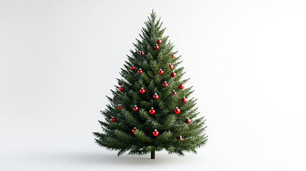 Fototapeta premium Decorated Christmas tree with red and gold ornaments and gifts underneath. isolated on white background
