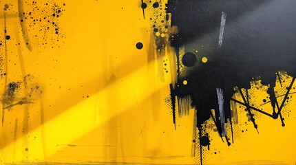 Black and yellow grunge halftone painting with light shadows background
