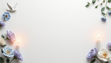 Elegant funeral flyer templates featuring soft floral designs, candles, and soothing backgrounds