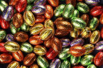 Chocolate Easter eggs in foil, a treat for the Easter holidays.