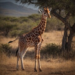 Obraz premium A baby giraffe with oversized legs standing awkwardly but adorably.