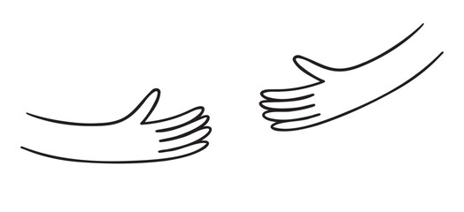 Fototapeta premium Human hands holding, hands embracing something doodle hand drawn icon. Outline drawing human hands holding line clipart symbol