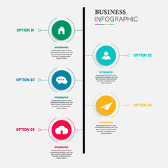 infographic design elements and number options. Timeline with 5 steps or process. Vector business template for presentations.